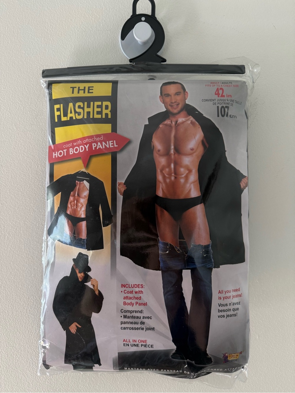 The Flasher Men's Black Novelty Trench Coat Halloween Costume NWT